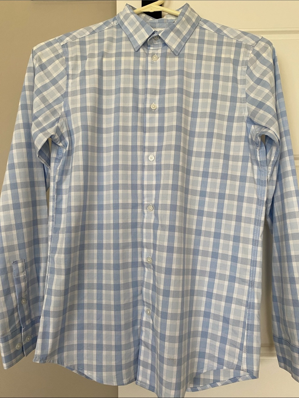 Calvin Klein Slim Fit and Stretch Light Blue Plaid Boy’s Button-Down Shirt